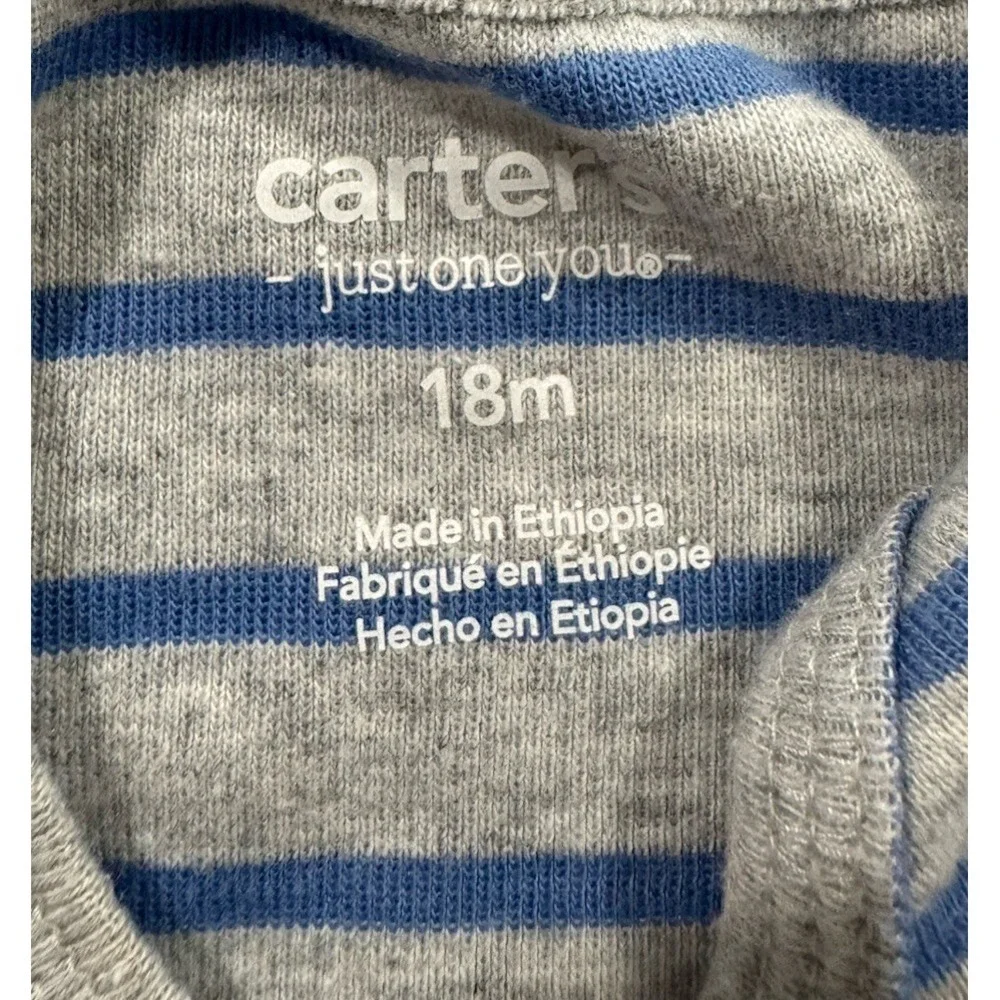 Carters Just One You Baby Boy Bodysuit 18M Gray Blue Stripe Short Sleeve Snap